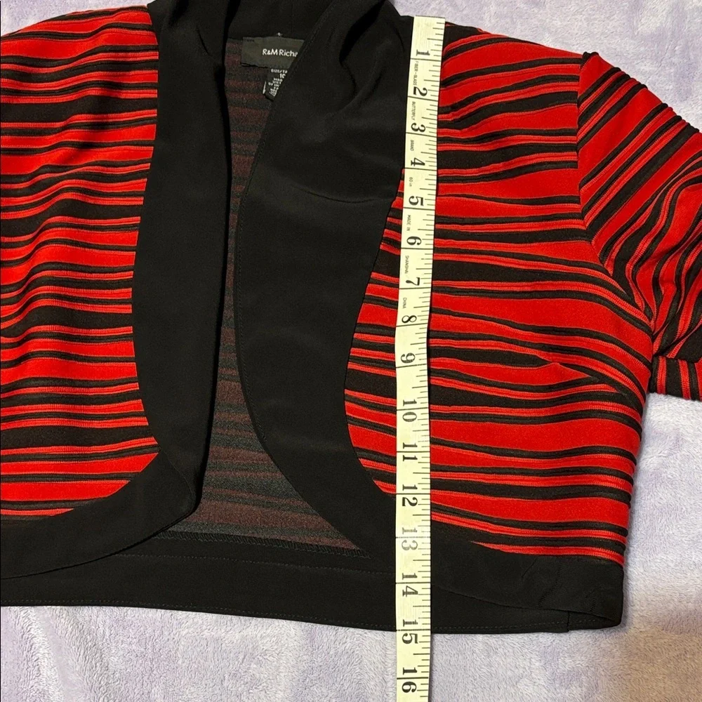 R&M Richards Size 10 Black Red Stripe 2pc Jacket Dress Set Wedding Guest Mother